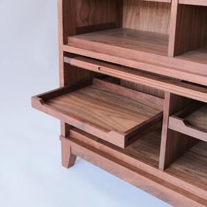 旭川家具 山室家具製作所 ココ キャビネット2段 ウォールナット 【 国産 無垢 インテリア 木製 ナチュラル キャビネット 食器棚 キッチンボード 収納 ダイニング キッチン 北海道 】_04588