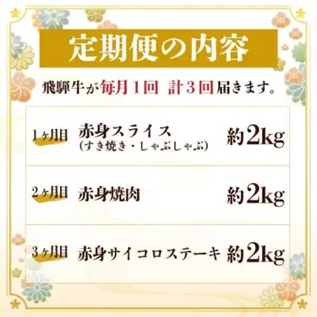 【毎月定期便】飛騨牛 赤身肉定期便 計6kg全3回_肉 ステーキ 牛肉 ビーフステーキ  肉 すき焼き 牛肉 すきやき スキヤキ  肉 しゃぶしゃぶ 牛肉 牛しゃぶ  肉 焼肉 牛肉 やきにく ヤキニク バーベキュー  肉 飛騨牛 牛肉 うし ビーフ  定期便 定期便  _【配送不可地域：離島】【4060299】