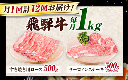 【12回定期】特選飛騨牛ステーキ&すきやき用1kgセット[AVAG013] 飛騨牛 ステーキ