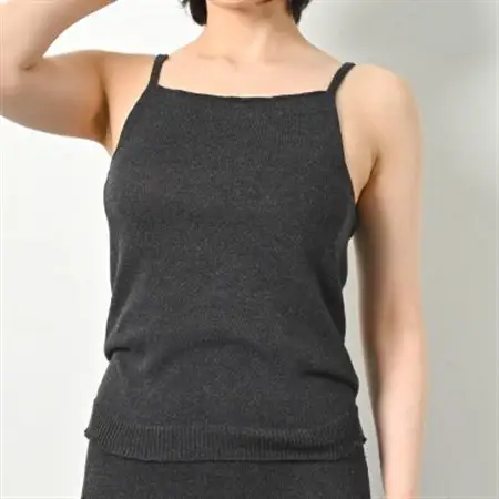 日本製 オーガニックコットン ゆるふわ キャミ M-L 無縫製 チャコール(6662-7621)_装飾品・工芸品 女性・レディース 洋服 _【1324145】