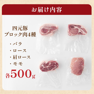 GIFTON 四元豚 4種のブロック肉セット 2kg バラ ロース モモ 肩ロース 500g 4パック 豚 肉 冷凍 プレゼント ギフト 贈り物 ご当地 みやげ お中元 お歳暮 年末年始 大晦日 年越し お正月 パーティー 母の日 ごえん株式会社 岩手県 北上市 E0287
