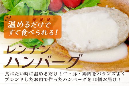 温めるだけ！ レンチン ハンバーグ ≪ ホワイトソース ≫ 10個 ハンバーグ 湯煎 レンジ 簡単 大容量 レトルト ハンバーグ 温めるだけ 簡単 冷凍 レンジ 湯せん 個包装 067-0702
