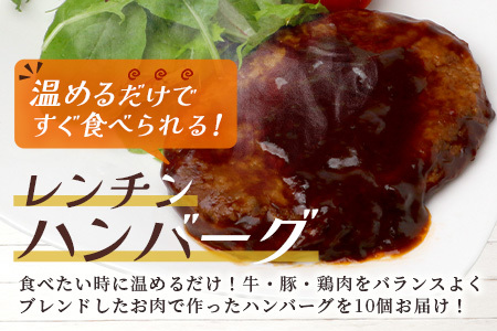 温めるだけ！ レンチン ハンバーグ ≪ ブラウンシチュー ソース ≫ 10個 ハンバーグ 湯煎 レンジ 簡単 大容量 レトルト ハンバーグ 温めるだけ 簡単 冷凍 レンジ 湯せん 個包装 067-0704