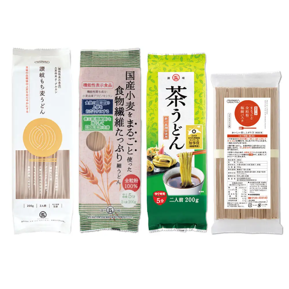 ヘルシー細めん4種セット11人前（うどん3種、パスタ1種、めんつゆ付）