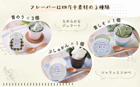 家に来る 高知 四万十の ナチュラル ＆ クラフトアイス 食べ比べセット 90ml×5カップ 3種 冷凍 国産 アイス アイスミルク ソルベ ジェラート シャーベット 氷菓 スイーツ デザート ぶしゅかん 青のり 青しそ 四万十市 しまんと 26-772
