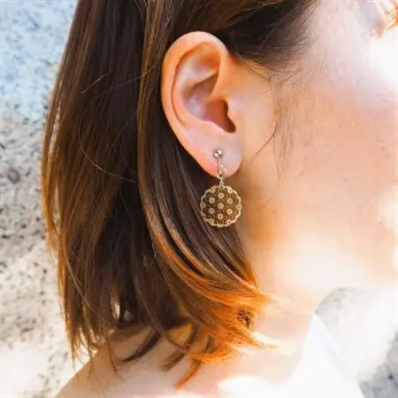 茶蝶貝のレース彫刻「麻」イヤリング_装飾品・工芸品 ピアス・イヤリング アクセサリー _【1237888】