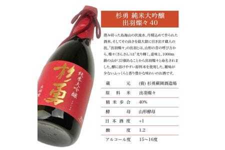 杉勇 純米大吟醸 出羽燦々 40 720ml×1本 化粧箱入り 杉勇蕨岡酒造場 山形県 遊佐町 庄内 日本酒 お酒 清酒 [1008]