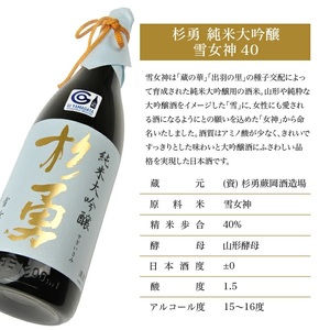 杉勇 純米大吟醸 雪女神 40 1800ml×1本 化粧箱入り 杉勇蕨岡酒造場 山形県 遊佐町 庄内 日本酒 お酒 清酒 [1488]