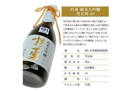 杉勇 純米大吟醸 雪女神 40 720ml×1本 化粧箱入り 杉勇蕨岡酒造場 山形県 遊佐町 庄内 日本酒 お酒 清酒 [1489]