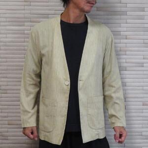 【和心衣・ワゴロモ】高島ちぢみの メンズ ノーカラー 羽織 ジャケット【Ｌサイズ・ベージュ】