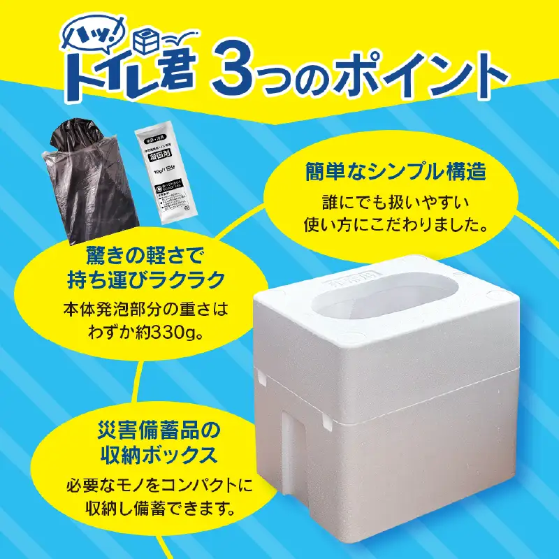 緊急時にあると便利!! 非常用トイレ ハッ！トイレ君 60回分 日用品 雑貨 災害グッズ 防災グッズ 簡易トイレ 災害用トイレ 防災用品 介護用 多機能 レジャー アウトドア キャンプ 渋滞時 おすすめ 軽量 生活用品 男女兼用 宮崎県 日南市 送料無料_D97-24