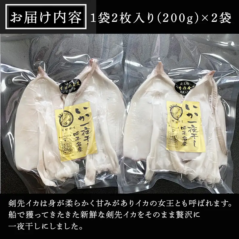 海から直送！剣先イカ一夜干し1袋2枚入り(200ｇ)×2袋 いか おつまみ 干物 酒の肴