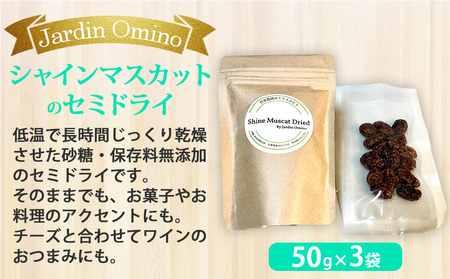 自家製シャインマスカットのセミドライ（50g）  3袋セット【Jardin Omino】