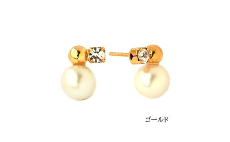【ギフト対応可】艶パールにビジュー寄り添うアシンメトリーピアス(カラー：ゴールド)【043-016-1】ピアス パール アクセサリー ジュエリー K18GP 上品 お洒落 日常使い ギフト プレゼント ラッピング