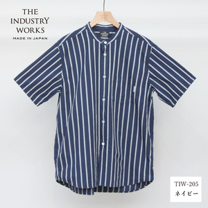 播州織メンズシャツ「THE INDUSTRY WORKS」（1着）【TIW_205（ネイビー）】（37-39）シャツ カジュアルシャツ おしゃれ ファッション しゃつ 播州織 地場産業 織物 半袖シャツ バンドカラー 衣類 服 冬服 秋服