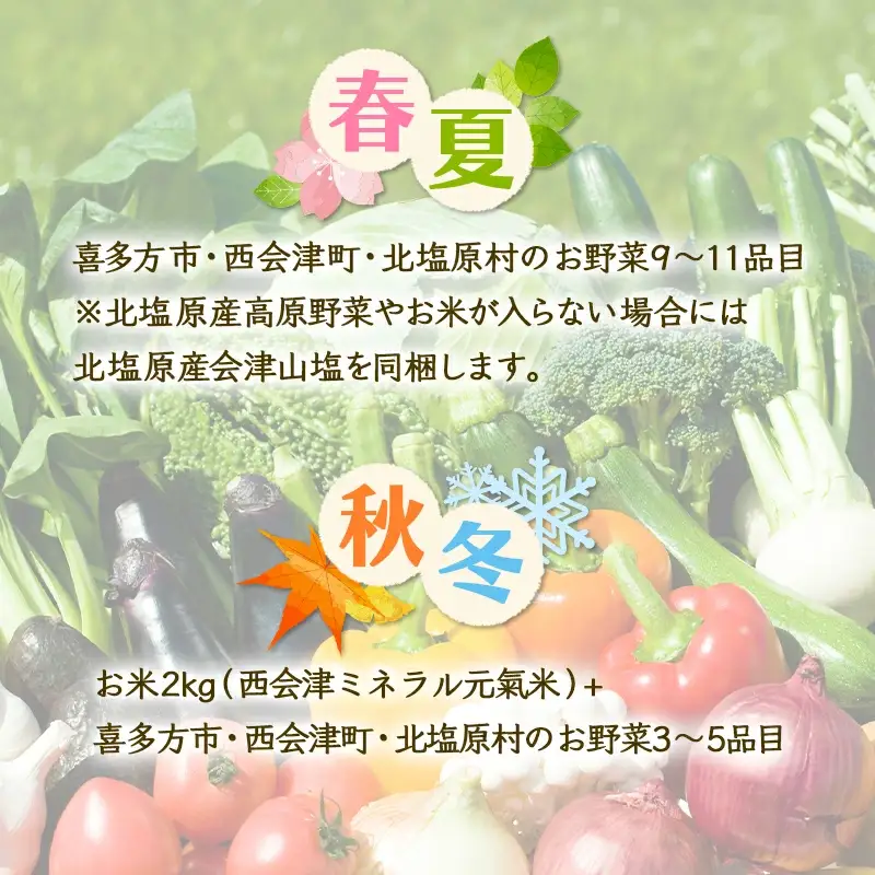 会津発　季節の野菜だより（小）定期便6回　【07208-0261】