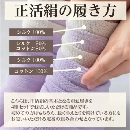 正活絹 冷えとり靴下 基本シルク・コットン4組セットA(Lサイズ)_装飾品・工芸品  靴・履物 _【1581458】