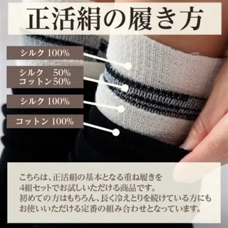 正活絹 冷えとり靴下 基本シルク・コットン4組セットB(Mサイズ)_装飾品・工芸品  靴・履物 _【1581460】