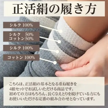 正活絹 冷えとり靴下 基本シルク・コットン4組セットC(Lサイズ)_装飾品・工芸品  靴・履物 _【1581465】