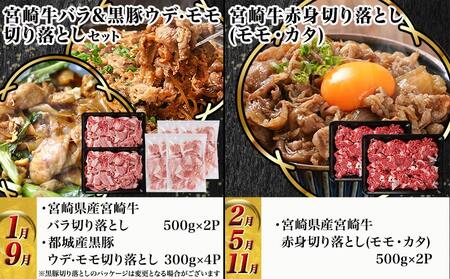 宮崎牛&黒豚 まるゆうバラエティ定期便(12ヶ月)_TAC12-N401_(都城市) 国産 宮崎牛 黒毛和牛 ローススライス サーロインステーキ 切り落とし 霜降り 赤身 黒豚 しゃぶしゃぶ 定期便 牛肉 豚肉 TAC12-N401 宮崎県都城市
