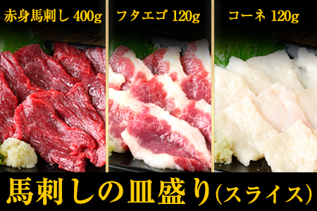 馬刺しの皿盛り(スライス)640g【熊本肥育】 赤身400g/フタエゴ120g/コーネ120g(タレ5ml×6袋) 《30日以内に出荷予定(土日祝除く)》