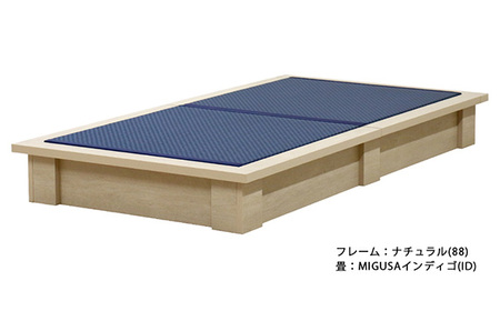 No.461-04 組み立て式　392-migusa　日本製 セキスイMIGUSA畳使用 国内生産デザイン畳ベッド（セミダブル）【フレーム色：ナチュラル（88）】【畳：インディゴ（ID）】