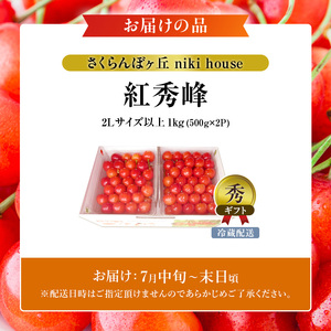  [先行受付] さくらんぼ 紅秀峰 2Lサイズ 以上1kg（500g×2パック）化粧箱入 サクランボ チェリー フルーツ 果物 果物類 ギフト 贈答品 北海道 仁木町 仁木 [小林信幸]