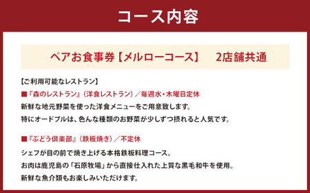 ぶどうの樹岡垣本店で選べる！ペアお食事券【メルローコース】 お食事券 食事券 食事 ペア ペア食事券 チケット ペアチケット 森のレストラン ぶどう倶楽部