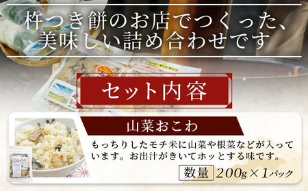 ＜もち屋がつくる美味しいセット＞ もち 餅 モチ 山菜おこわ お赤飯 赤飯 白餅 よもぎ切り餅 あん餅 よもぎ餡餅 あんこ ぜんざい お汁粉 おしるこ 雑煮 お雑煮 食品 詰め合わせ 詰合せ 詰め合せ 樋口餅店 愛媛県 西予市【冷凍】『1か月以内に順次出荷予定』NHM0001