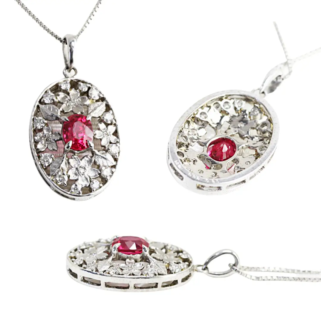 桜の透かし彫りのスピネルペンダント ダイヤモンド ネックレス ジュエリー アクセサリー レディース ペンダント ピンクスピネル ギフト プレゼント 贈り物 [AH095sa]