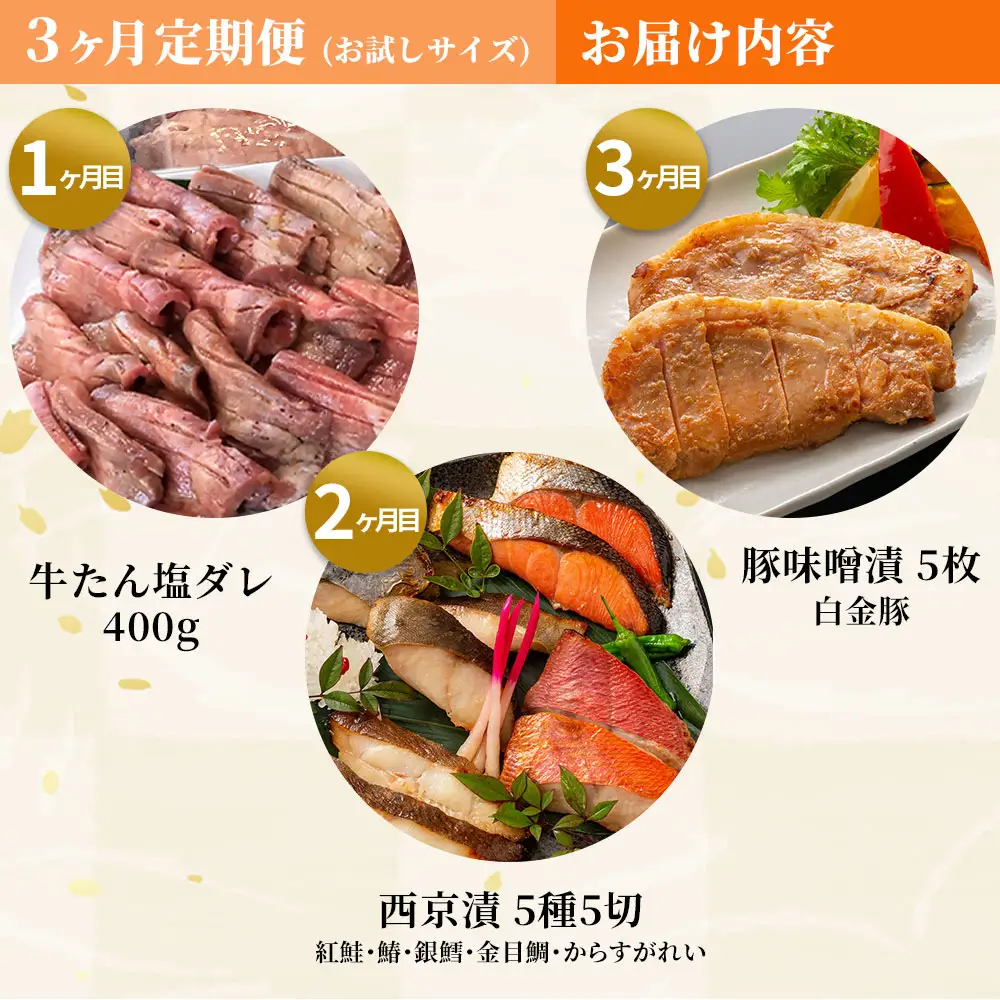 fn-01-017 【おにく・おさかな】お楽しみ惣菜便 全3回 《お試し食べきりサイズ》 三陸麻生 紅鮭 鰆 銀鱈 金目鯛 からすがれい さわら 個包装 西京焼 西京焼き 西京漬