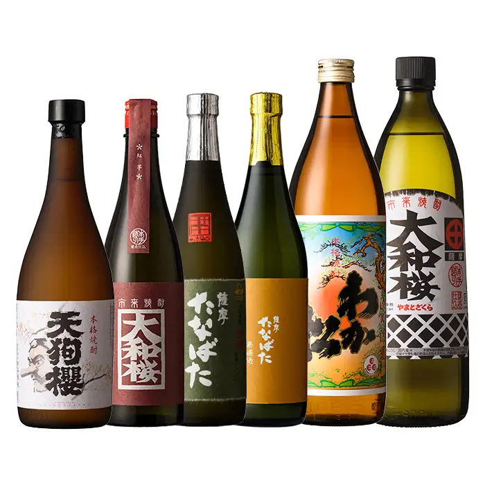 芋焼酎 「わか松」 「大和桜」 900ml 「天狗櫻」 「大和桜紅芋」 「古酒たなばた」 「たなばた無濾過」720ml 各1本 25度 四合瓶4本 と 五合瓶2本 の計6本 【00-023-38】