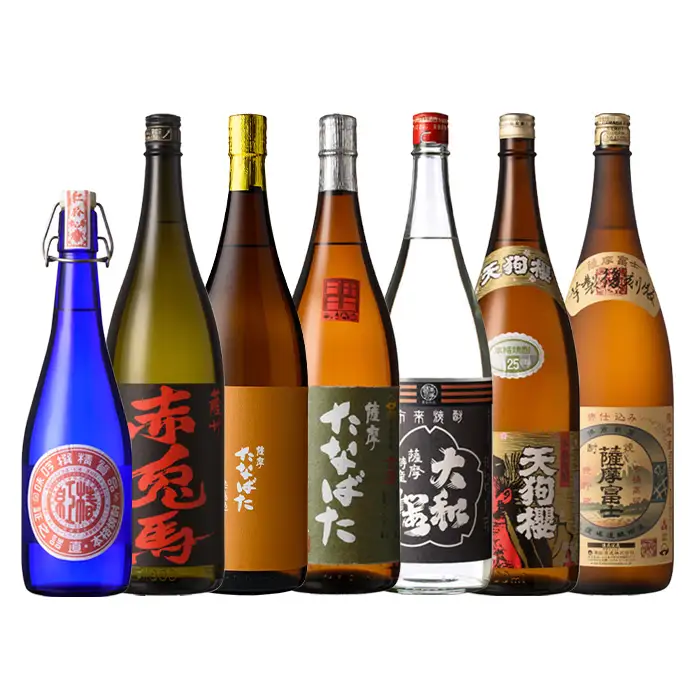 芋焼酎 「赤兎馬」 「たなばた無濾過」 「天狗櫻」 「古酒たなばた」 「薩摩富士復刻」 「ヤマトザクラヒカリ」 1800ml 各1本 「紅椿」720ml 1本 計7本 25度 鹿児島 本格芋焼酎 特約店 限定焼酎 含む 飲み比べ セット! おつまみ付 【00-023-92】