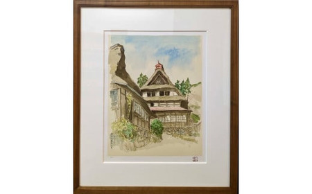 向井潤吉　「檜原村数馬大平」1993年　【版画作品（エディションナンバー付）　額装】額縁 インテリア 美術 アート 絵画 風景_0058-006-se4
