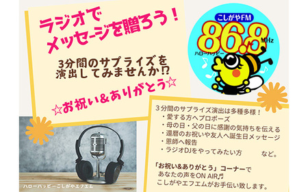 お祝い＆ありがとうメッセージをラジオでプレゼント【ラジオ出演体験】3分 ／ こしがやエフエム サプライズ演出 プロポーズ 還暦祝い お誕生日 母の日 父の日 埼玉県 No.257
