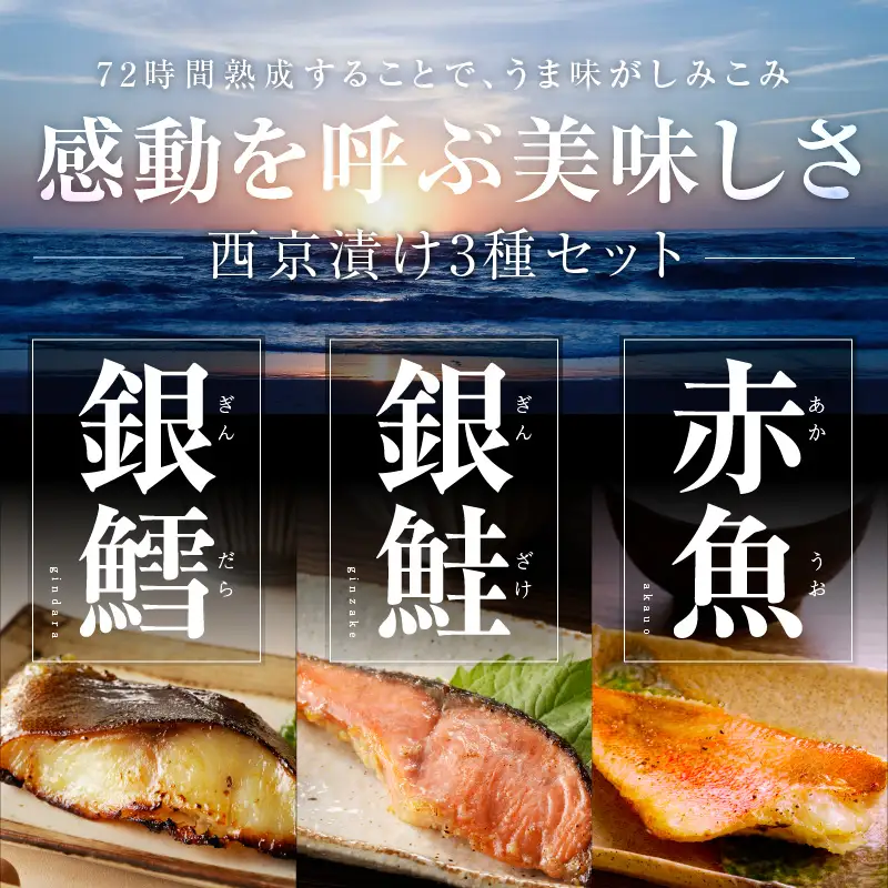 熟成西京漬け 3種16切れ 食べ比べセット（銀だら／銀鮭／赤魚）