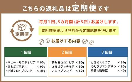 【定期便　全3回】小樽珈琲香房　珈琲定期便（中挽き）