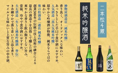 二本松の純米吟醸酒詰合せ 大七酒造「皆伝」奥の松酒造「遊佐」人気酒造「黒人気」檜物屋酒造店「純米吟醸」720ml×4種【道の駅「安達」智恵子の里】