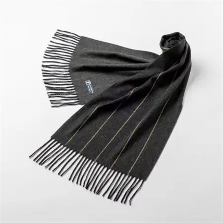 ペンシルストライプ　カシミヤ100%マフラー　(ブラック・キャメル×ミディアムグレ-)_装飾品・工芸品 マフラー・手袋 服飾小物 _【1593314】