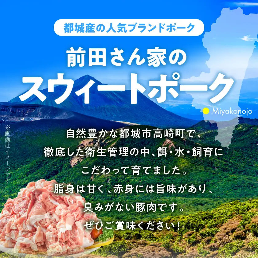 「前田さん家のスウィートポーク」ロース・バラ・肩ロース切り落とし1.5kg〔AA-8902〕_(都城市) 豚肉 豚ロース切り落とし肉 豚バラ切り落とし 豚肩ロース切り落とし 各500g×1パック 計1.5キロ