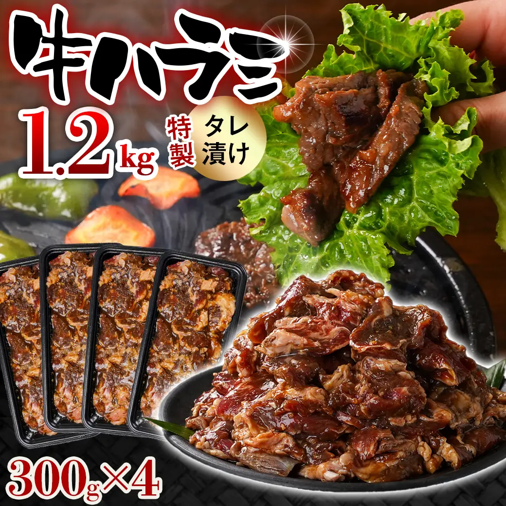 牛ハラミ タレ漬け1.2kg〔12J-33-024-1200g〕_(都城市)  味付き 牛肉 真空 小分け