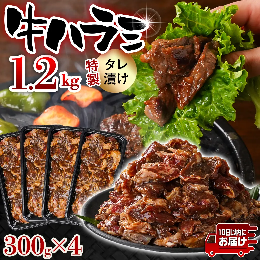 牛ハラミ タレ漬け1.2kg≪みやこんじょ特急便≫〔12J-33-024-1200g-Q〕_(都城市)  味付き 牛肉 真空 小分け