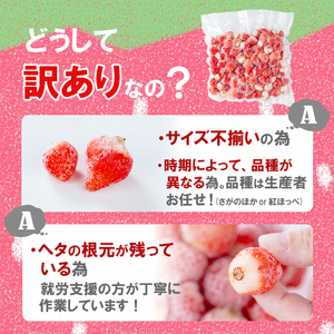 【訳あり・数量限定】品種は生産者にお任せ！鹿児島県産冷凍いちご(750g×2P 計1.5kg)&nbsp;いちご イチゴ 苺 ジャム スムージー 冷凍 小分け 紅ほっぺ さがほのか 真空 a0-326