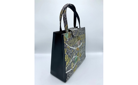 珠陽工芸トートバッグ　牛革コンビ黒葡萄柄　鞄 カバン レディース 東京 工芸品 自立型 牛革 ファッション 洋装 和装 雑貨