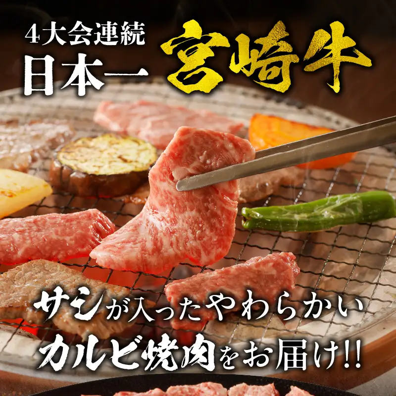 【定期便全12回】宮崎牛 カルビ焼肉 合計1kg カルビ 宮崎牛 黒毛和種 日本食肉格付協会 肉質等級4等級 最高級 サシ 焼肉 焼き肉 バーベキュー BBQ 定期便