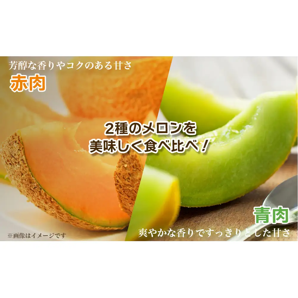 糖度15度以上 !!＜令和７年産先行予約受付中 / 数量限定＞宇陀市産 夫婦メロン 計2玉(青肉・赤肉 各1玉ずつ)／ みやび農園 メロンセット 贈答 贈り物 紅白お祝い 食べ比べ 奈良県 宇陀市 ふるさと納税