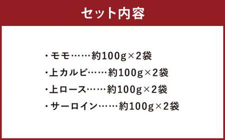 阿蘇あか牛食べ比べセット（モモ・上カルビ・上ロース・サーロイン）約800g 4種 食べ比べ 詰合せ 詰め合わせ セット お肉セット お肉詰合せ お肉詰め合わせ 肉 お肉 牛肉 あか牛 熊本県 人吉市 阿蘇 冷凍