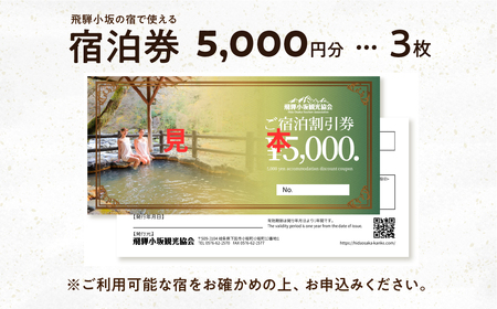 飛騨小坂の宿で使える宿泊券（15,000円分）旅行 宿泊 下呂市 小坂 宿泊補助券 温泉 湯屋温泉 下島温泉 濁河温泉【111-3】