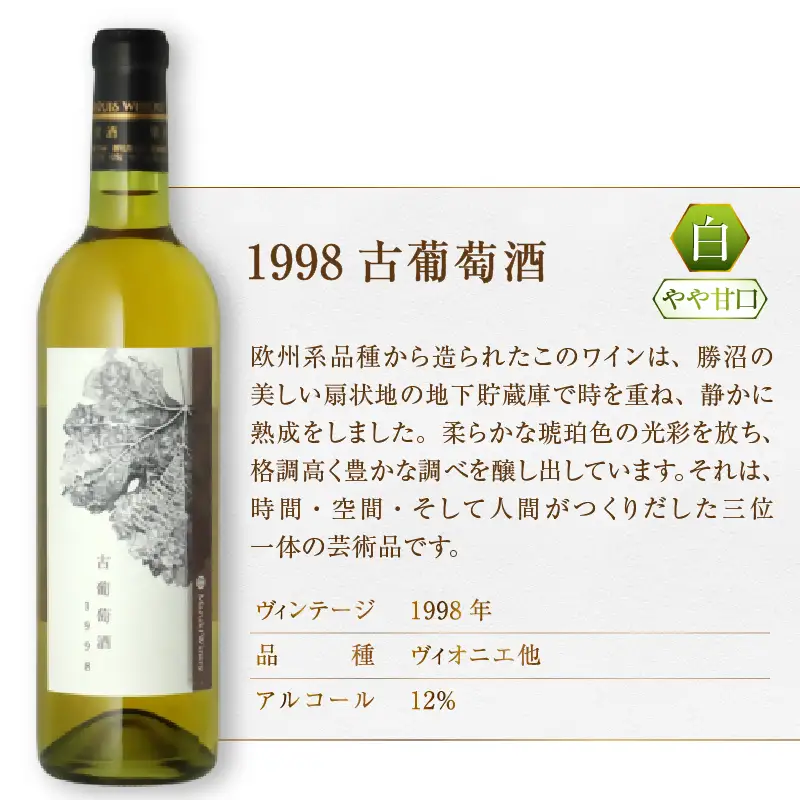 ワイン 『希少！20年超熟成ワイン』1998古葡萄酒【白】まるき葡萄酒（MG）H-662
