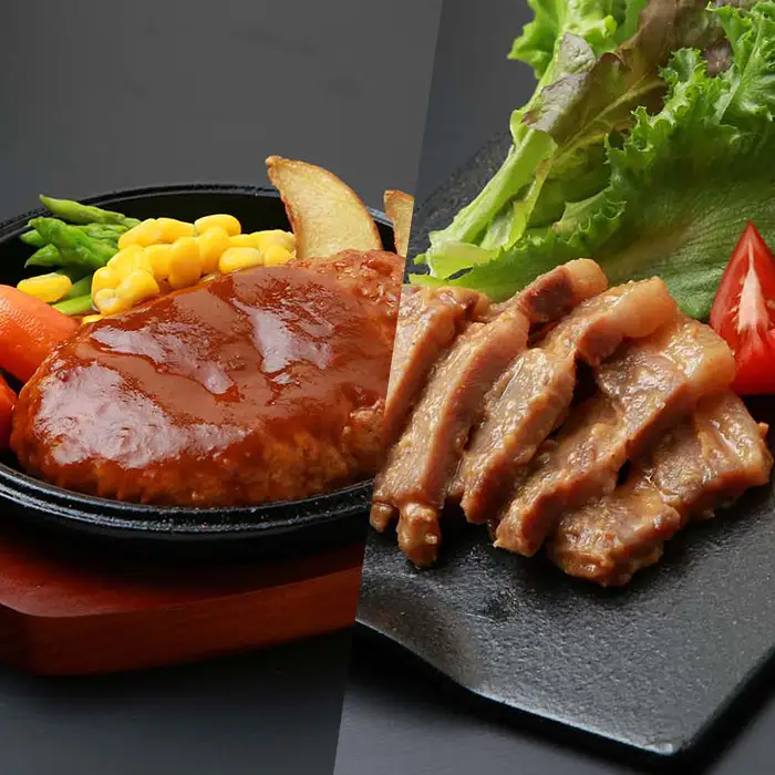 レンジでチン！金の桜黒豚  2種 おかず 詰め合わせ！計6食入り「黒豚煮込み ハンバーグ （180g×3袋）」と「 黒豚味噌ステーキ（90g×3袋）」【00-057-27】